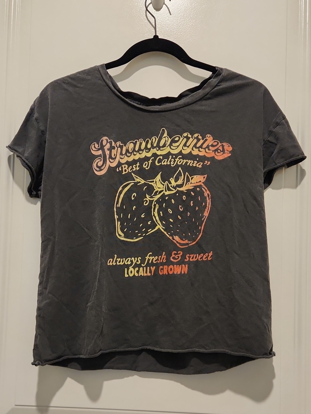 Midnight Rider "Strawberries Best of California" Graphic Crop Tee - Medium